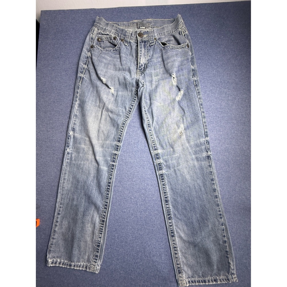 Axe & Crown Slim Fit Distressed Blue Denim Jeans Mens 30x30 Thick Stitch Chevron